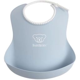 Bavoir plastifié à poche bleu pastel