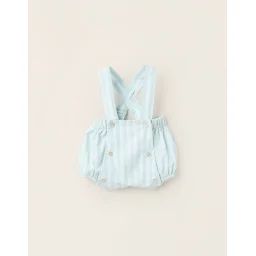 Combi-short En Coton Et Lin Bretelles Amovibles Bleu Clair