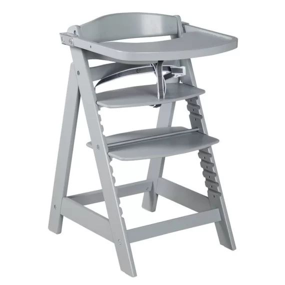 ROBA Chaise Haute Évolutive Sit Up Click et Fun + Plateau Repas Amovible – Bois Laqué Taupe gris