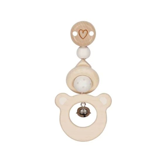 Hochet En Bois Avec Clip Ours Beige