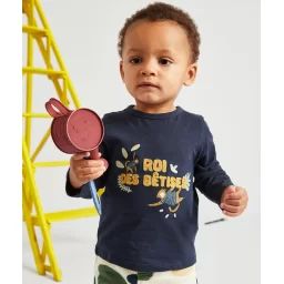 T-shirt bébé garçon en fibres recyclées avec message et singes –  – Soldes