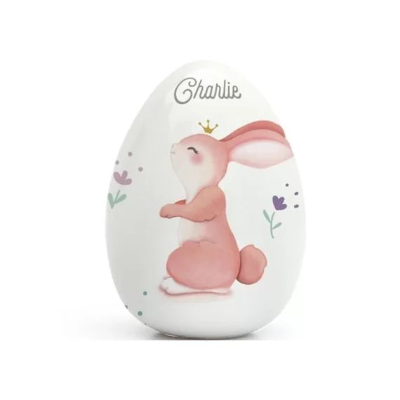 Oeuf en porcelaine Lapin fleuri (personnalisable)