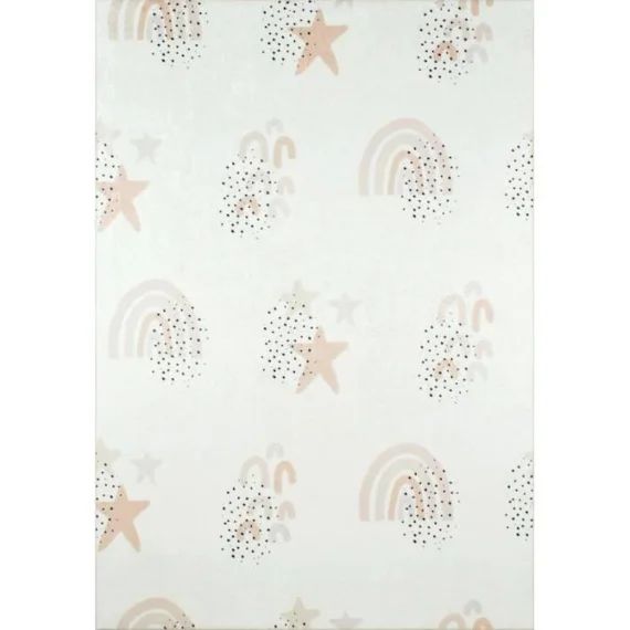 Tapis Chambre Enfant – Etoiles Happy Crème – Creme – 120 X 160 Cm – Nazar Rugs Blanc