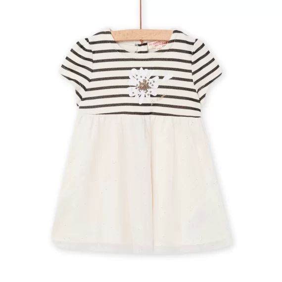 Robe À Rayures Et Tulle Pailleté Écrue Bébé Fille