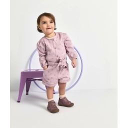 Combishort bébé fille en jean parme avec motifs –  – Soldes