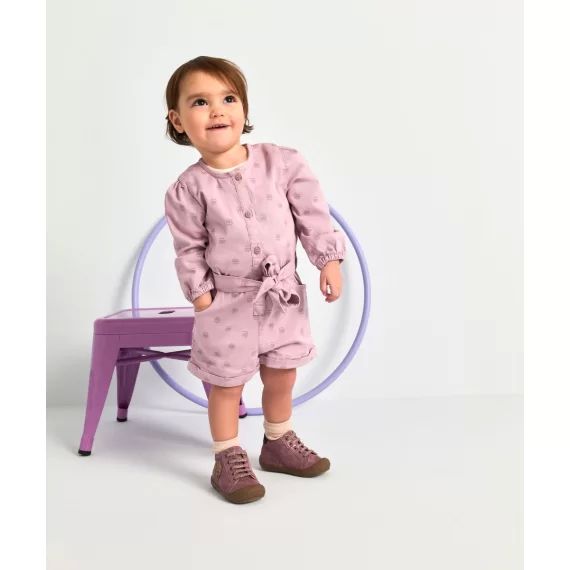 Combishort bébé fille en jean parme avec motifs –  – Soldes