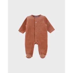 Pyjama Bébé En Velours Avec Broderie Animale Rouge