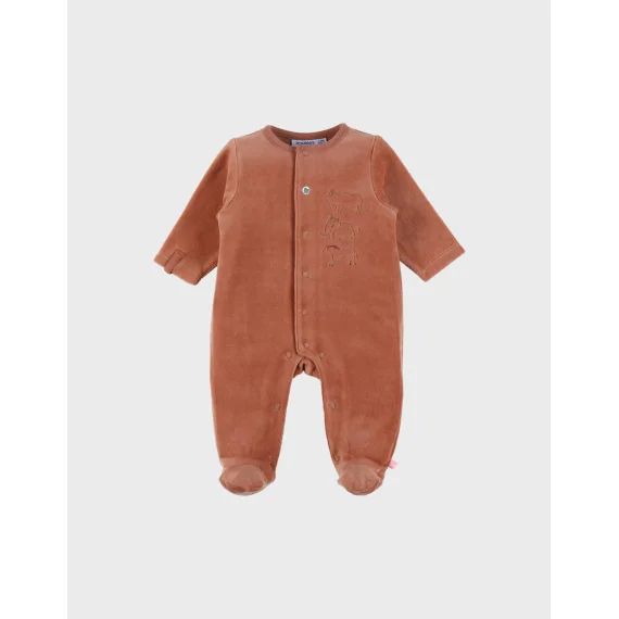 Pyjama Bébé En Velours Avec Broderie Animale Rouge
