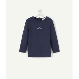 T-shirt bébé fille bleu marine avec message pailleté en coton bio –  – Soldes