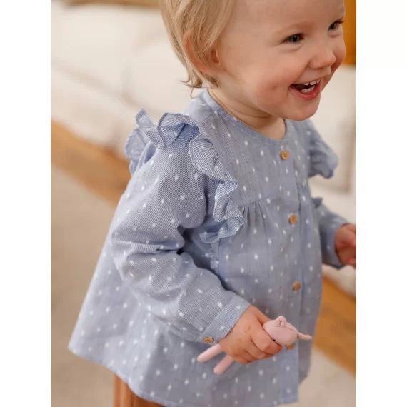 Blouse volantée bébé fille indigo rayé