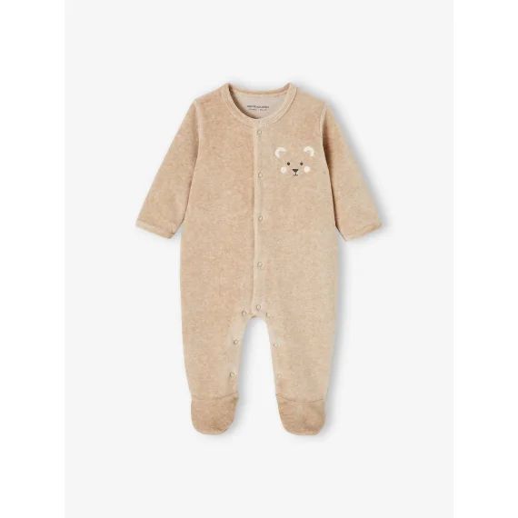 Dors-bien animal bébé en velours beige chiné