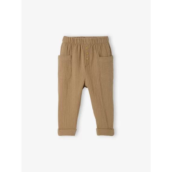 Pantalon bébé en gaze de coton beige bois