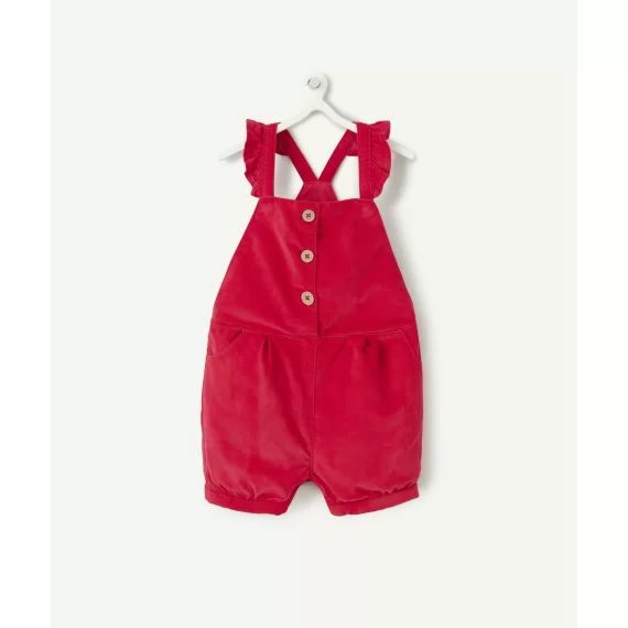 Salopette velours bébé fille en coton bio rouge avec volants
