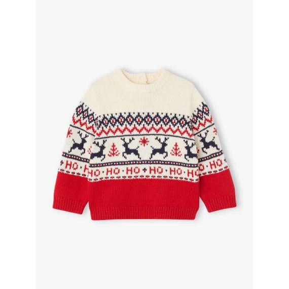 Pull jacquard de Noël bébé capsule famille rouge