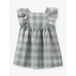 Robe À Carreaux En Lin Et Coton Bébé Cyrillus Vert D&rsquo;eau