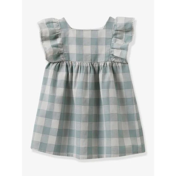 Robe À Carreaux En Lin Et Coton Bébé Cyrillus Vert D&rsquo;eau
