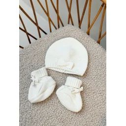 Turban Bébé Et Chaussons En Tricot Hello Baby Ecru