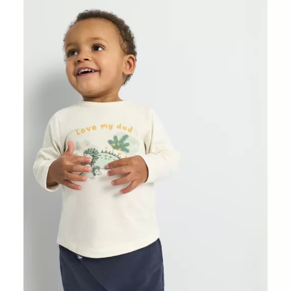 T-shirt bébé garçon en fibres recyclées blanc avec dinosaures –  – Soldes