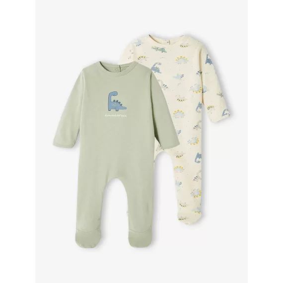 Lot de 2 dors-bien dinosaure en jersey bébé garçon vert d&rsquo;eau