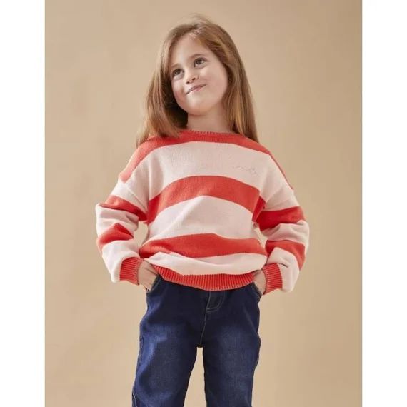 Pull rayé en tricot rose