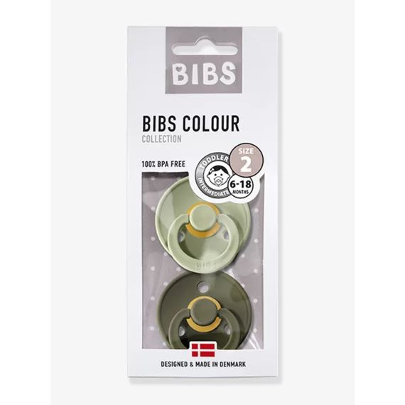 Lot de 2 sucettes-tétines BIBS Colour ou Colour Night, taille 2 de 6 à 18 mois sage&hunter green