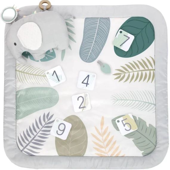 Tapis D&rsquo;éveil Petit Éléphant Blanc, Gris, Vert D&rsquo;eau