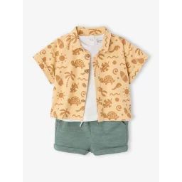 Ensemble chemise + T-shirt + short bébé ocre