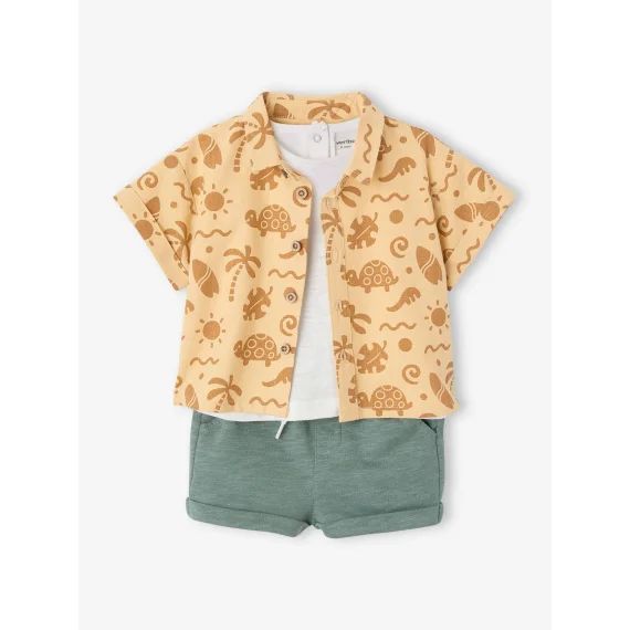 Ensemble chemise + T-shirt + short bébé ocre