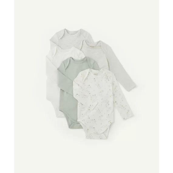 Lot de 5 bodies bébé garçon en coton bio vert d&rsquo;eau –  – Soldes