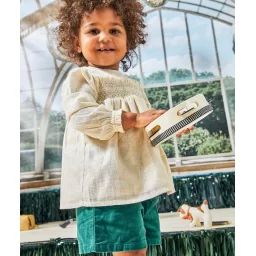 Short velours bébé fille en coton bio vert avec noeud