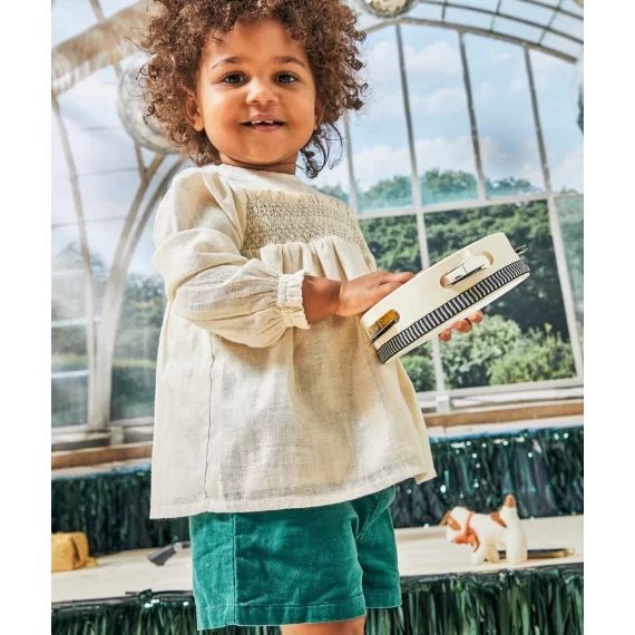 Short velours bébé fille en coton bio vert avec noeud