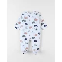 Pyjama 1 Pièce Imprimé Éléphants En Jersey Beige