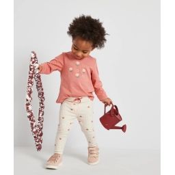 Legging côtelé bébé fille écru et imprimé avec motifs graphiques