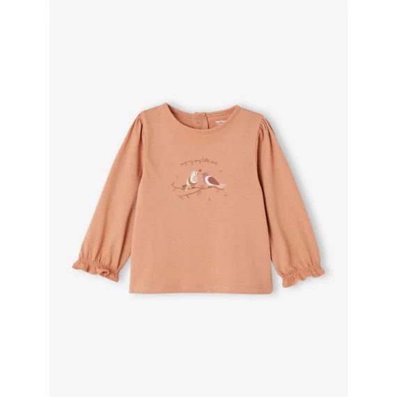 T-shirt blouse motif oiseaux bébé en coton bio argile