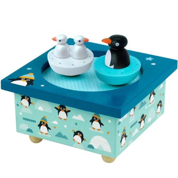 Boîte à musique magnétique famille pingouins (11,5 x 8,5 cm)
