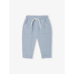 Pantalon en gaze coton bébé bleu grisé