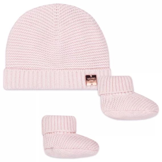 Bonnet et chaussons en tricot Fille Rose