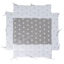 Tapis De Parc Universel Avec Bords – Motifs Hibou Adam & Eule Blanc – Gris / Grandes Étoiles