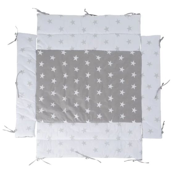 Tapis De Parc Universel Avec Bords – Motifs Hibou Adam & Eule Blanc – Gris / Grandes Étoiles