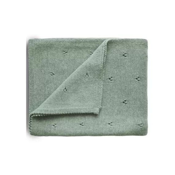 Couverture tricotée en coton bio Pointelle Sage (100 x 80 cm)