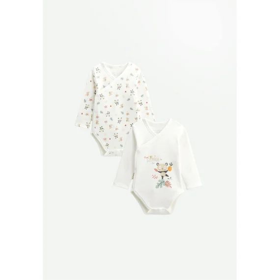 Lot De 2 Bodies Bébé Manches Longues Ouverture Croisée Baby Panda Ecru
