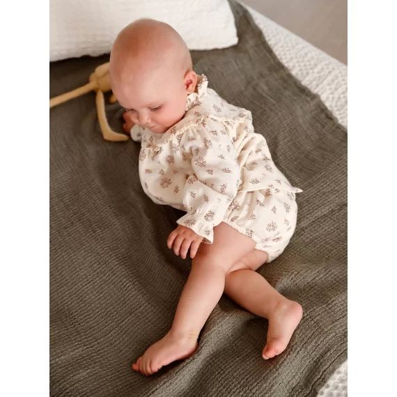 Robe en gaze de coton bébé avec bloomer beige imprimé