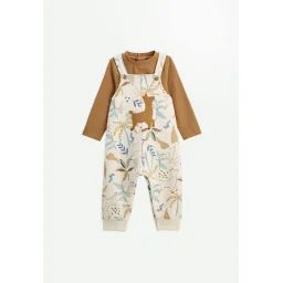 Ensemble Salopette Bébé En Molleton Et T-shirt Lamascotte Ecru