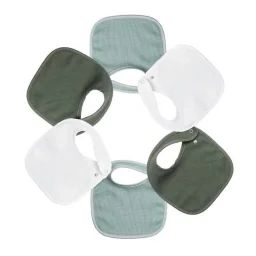 Bavoirs Bébé Trois Kilos Sept – Vert – Lot De 6 – Coton – Naissance – Fermeture Pression Vert