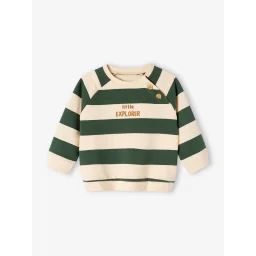 Sweat rayé en molleton bébé vert sapin