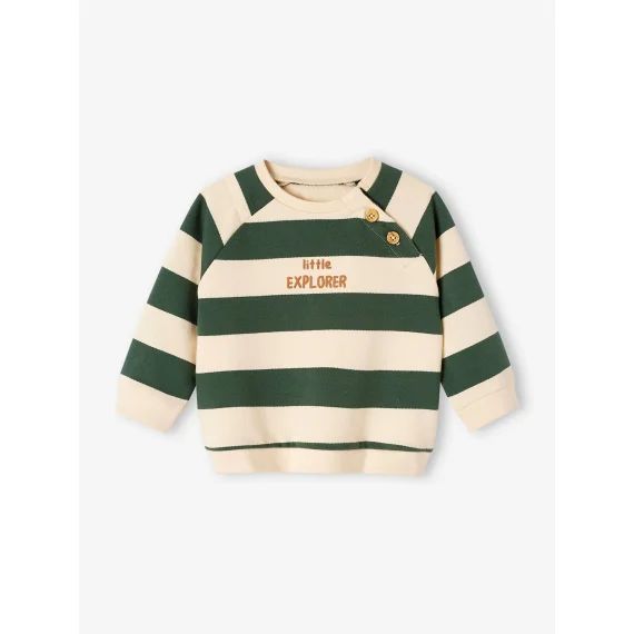 Sweat rayé en molleton bébé vert sapin
