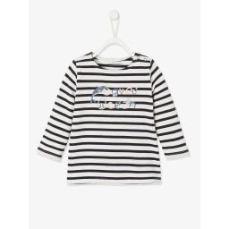 T-shirt marinière Save Océan bébé ivoire rayé
