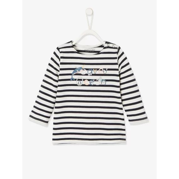 T-shirt marinière Save Océan bébé ivoire rayé
