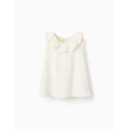 Top À Volants Et Broderies De Fleurs Blanc