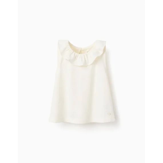 Top À Volants Et Broderies De Fleurs Blanc